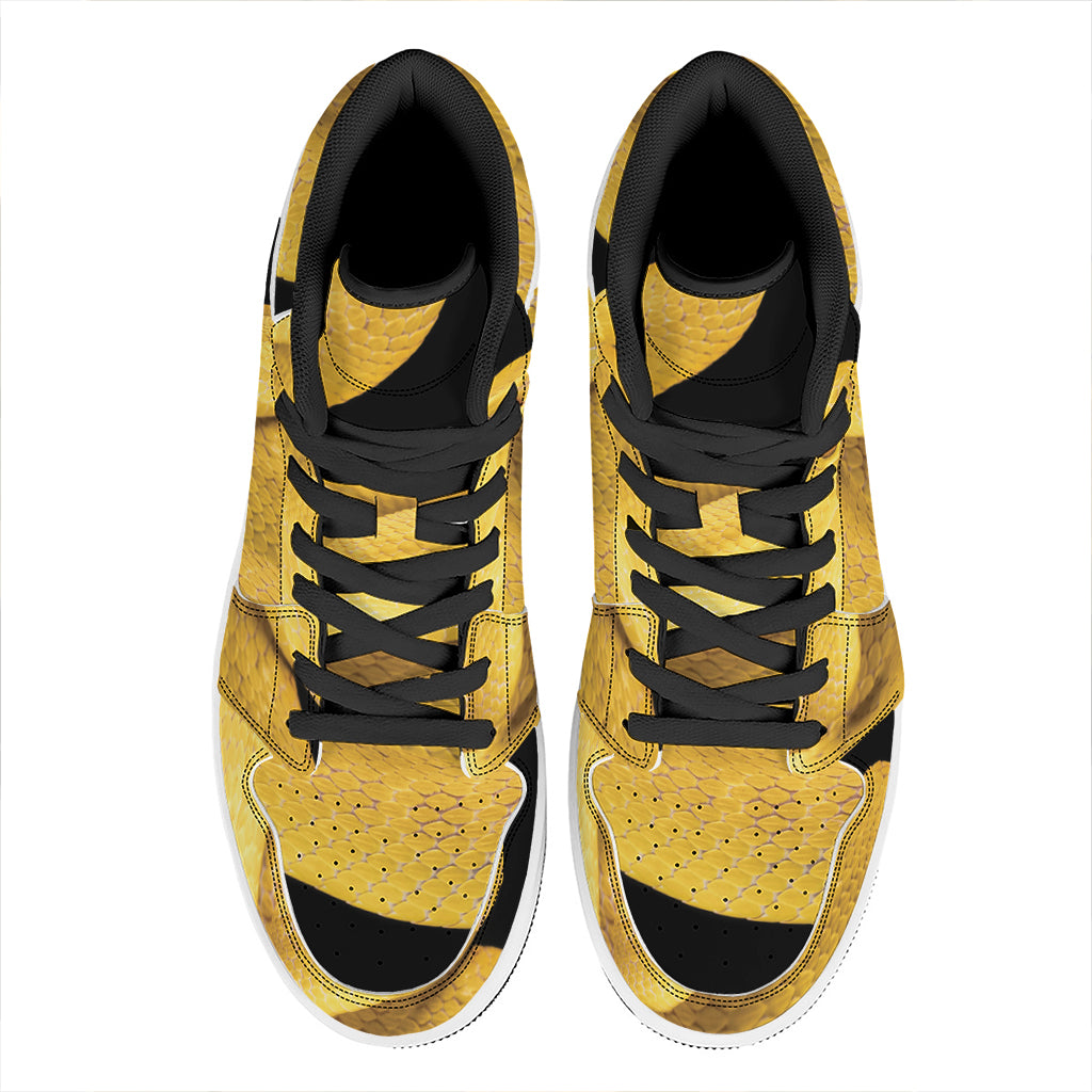 Yellow Snake Print High Top Leather Sneakers