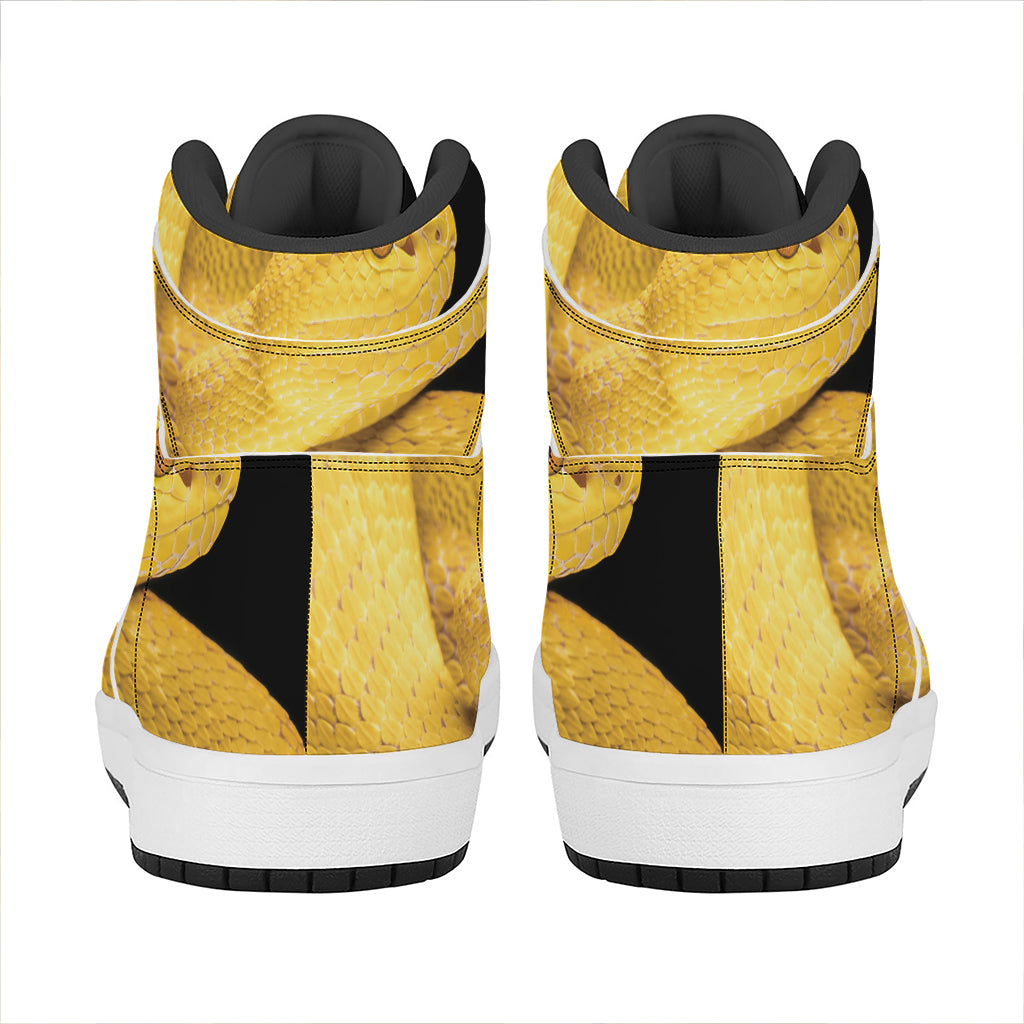 Yellow Snake Print High Top Leather Sneakers