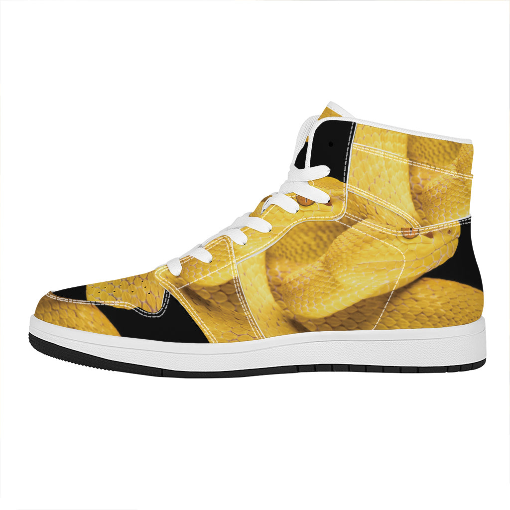 Yellow Snake Print High Top Leather Sneakers