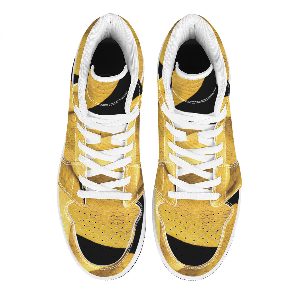 Yellow Snake Print High Top Leather Sneakers