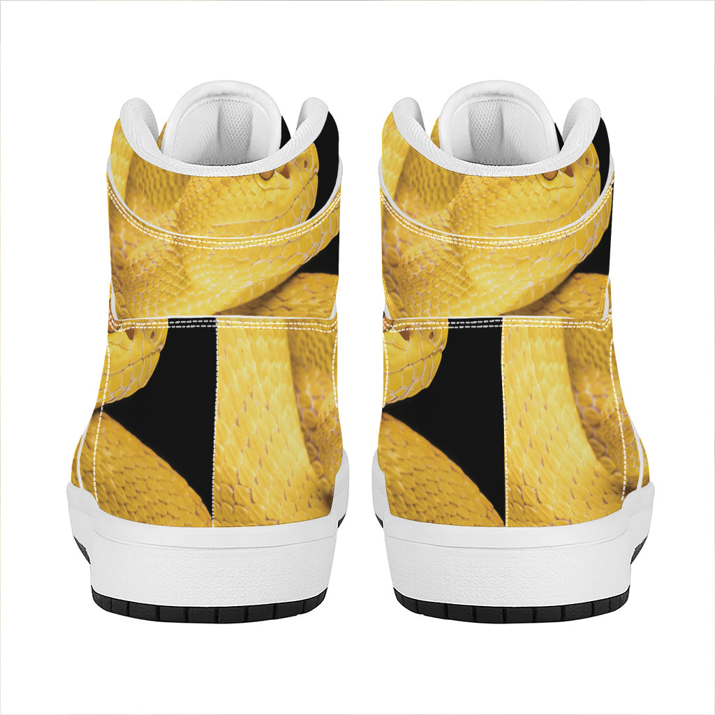 Yellow Snake Print High Top Leather Sneakers