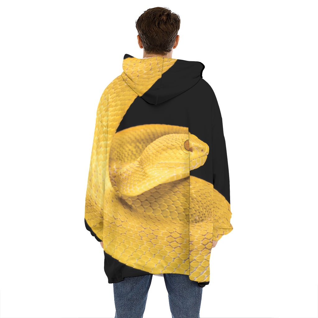 Yellow Snake Print Hoodie Blanket