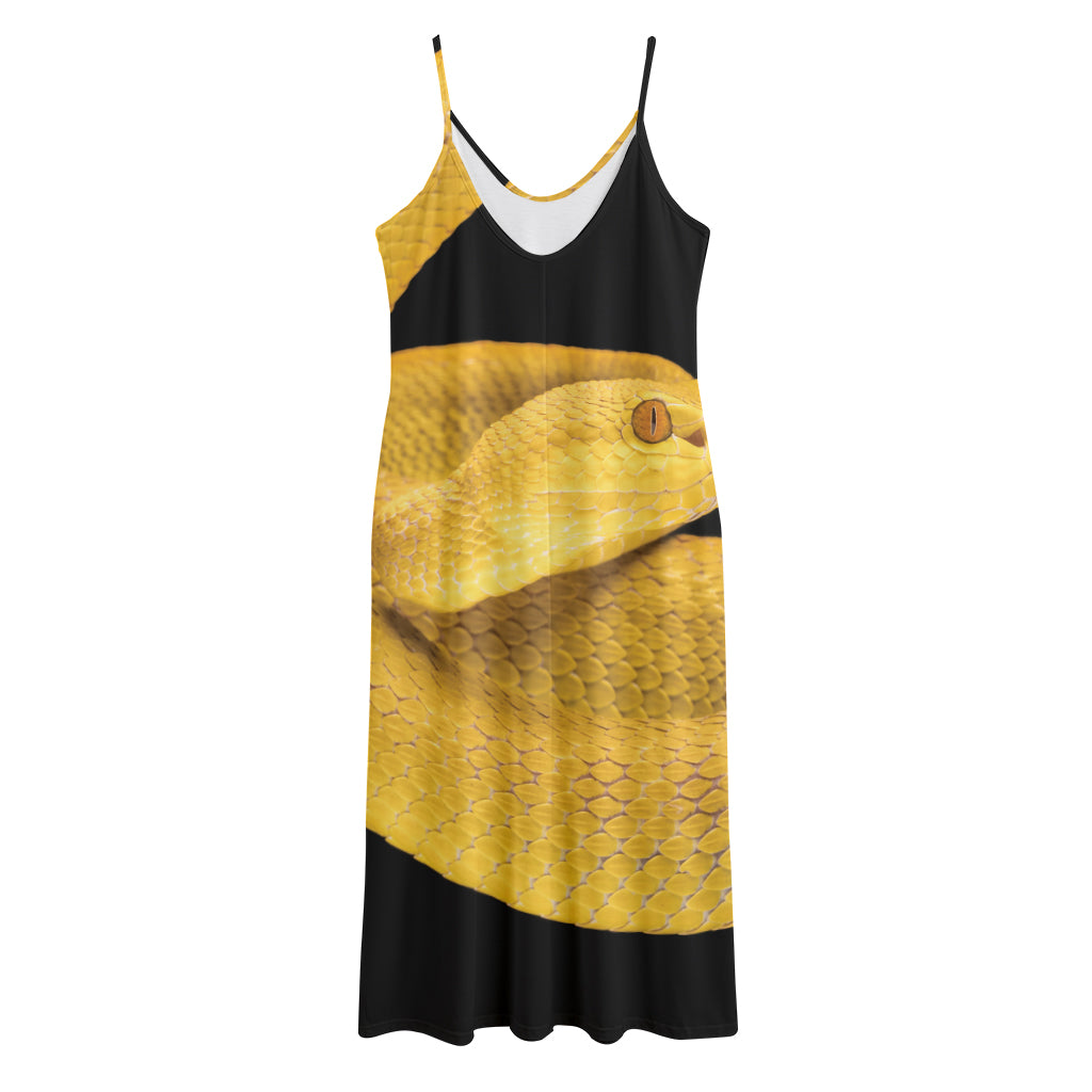 Yellow Snake Print Jersey Midi Cami Dress