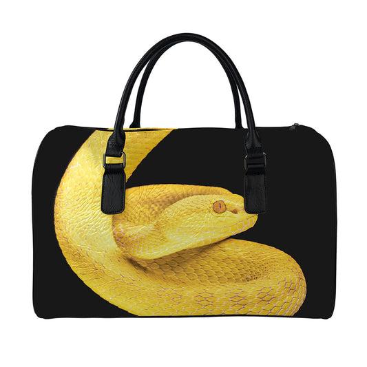 Yellow Snake Print Leather Duffle Bag