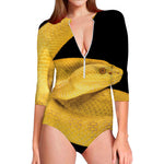 Yellow Snake Print Long Sleeve Swimsuit