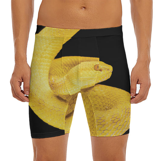 Yellow Snake Print Men's Long Boxer Briefs