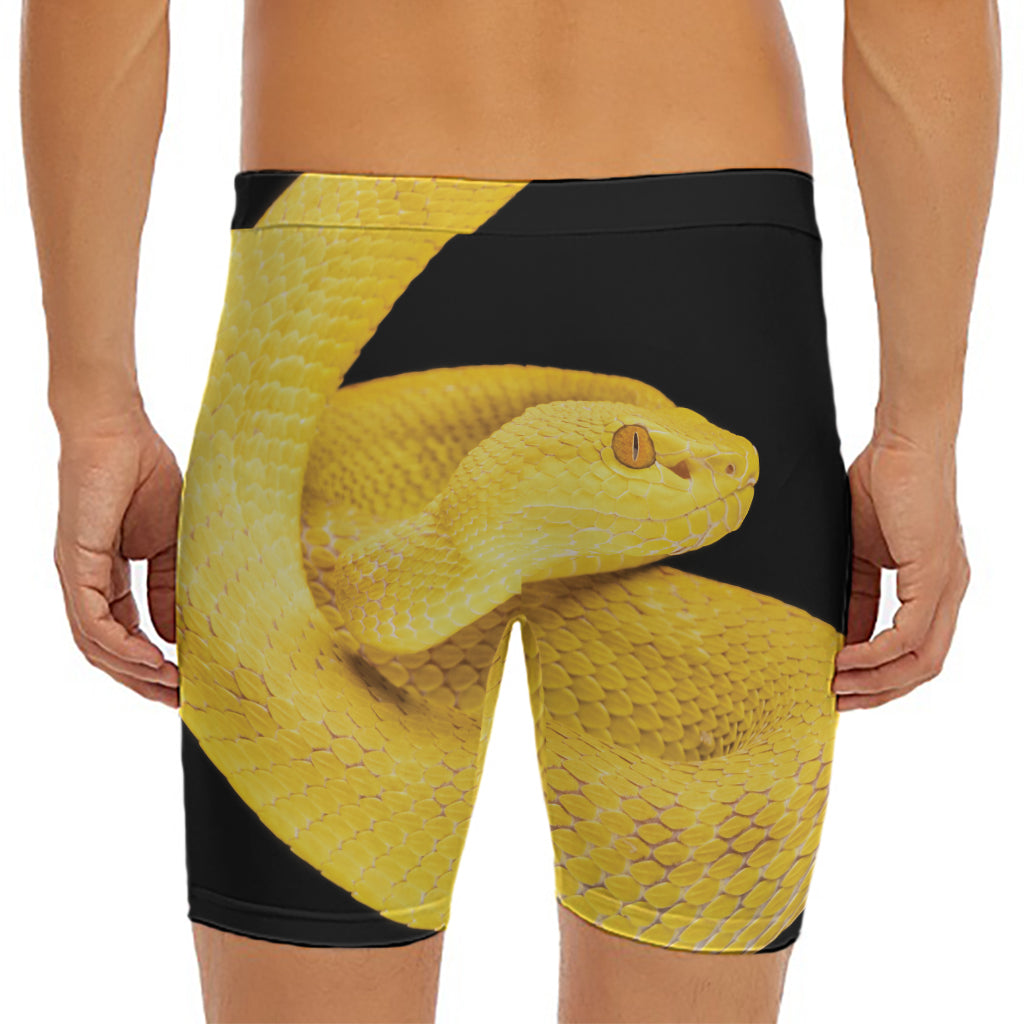 Yellow Snake Print Men's Long Boxer Briefs