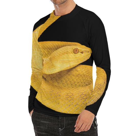 Yellow Snake Print Men's Long Sleeve Rash Guard