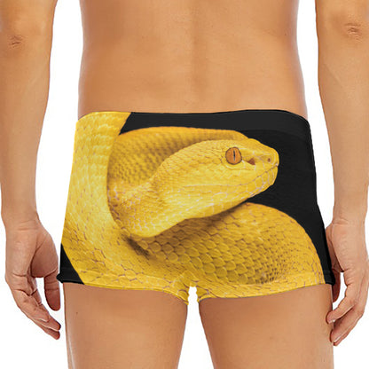 Yellow Snake Print Men's Short Boxer Briefs