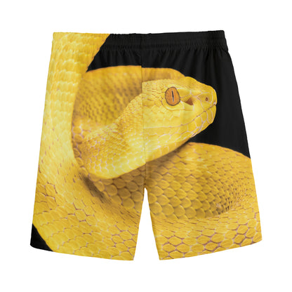 Yellow Snake Print Men's Sports Shorts