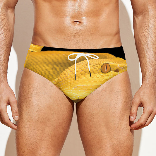 Yellow Snake Print Men's Swim Briefs