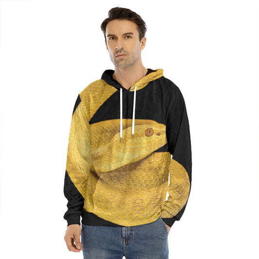 Yellow Snake Print Men's Velvet Pullover Hoodie