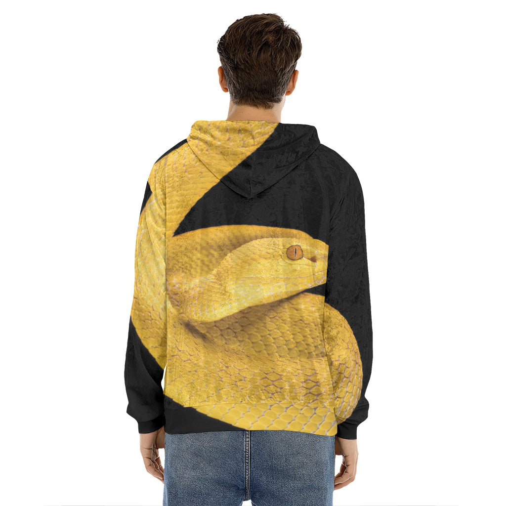 Yellow Snake Print Men's Velvet Pullover Hoodie