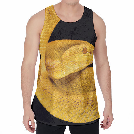 Yellow Snake Print Men's Velvet Tank Top