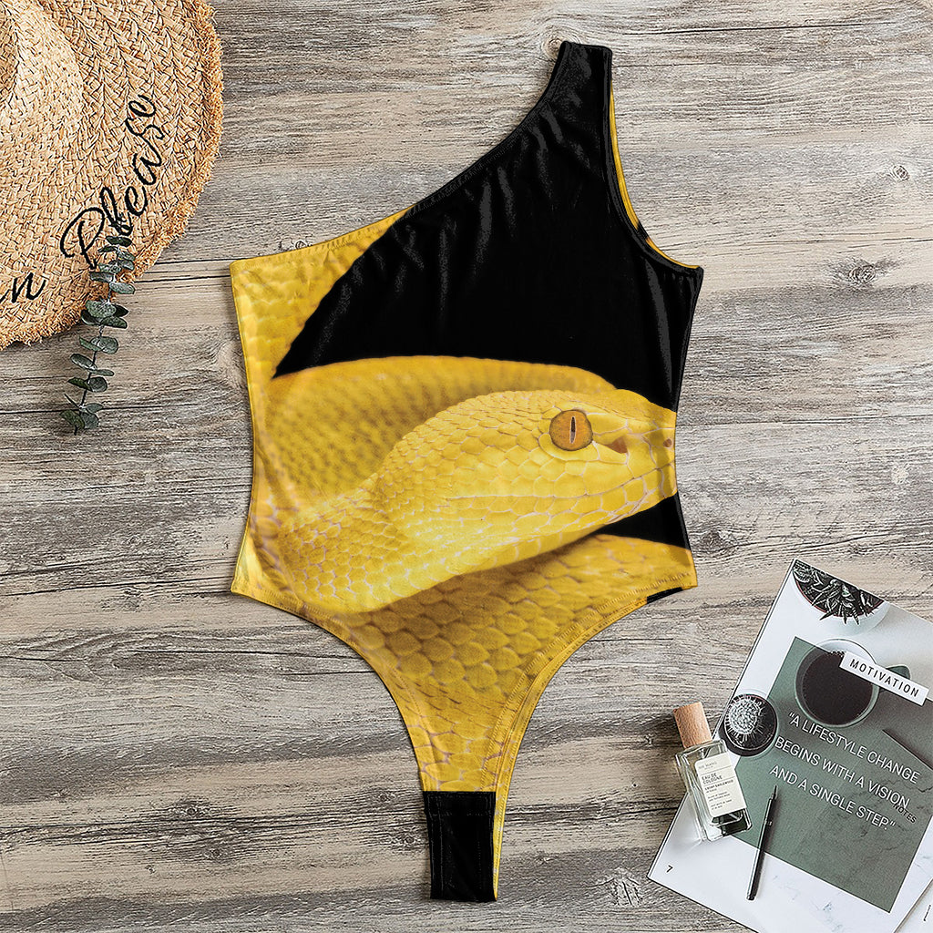 Yellow Snake Print One Shoulder Bodysuit