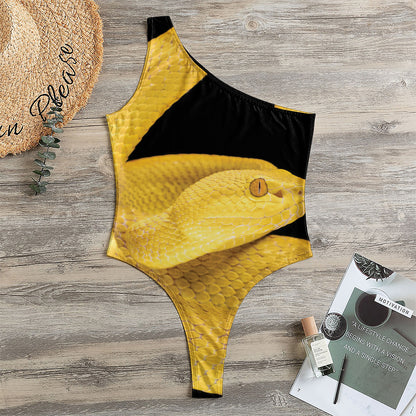 Yellow Snake Print One Shoulder Bodysuit
