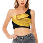 Yellow Snake Print One Shoulder Crop Top