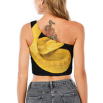 Yellow Snake Print One Shoulder Crop Top