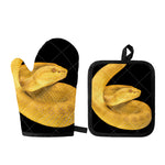 Yellow Snake Print Oven Mitt And Pot Holder Set