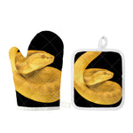 Yellow Snake Print Oven Mitt And Pot Holder Set
