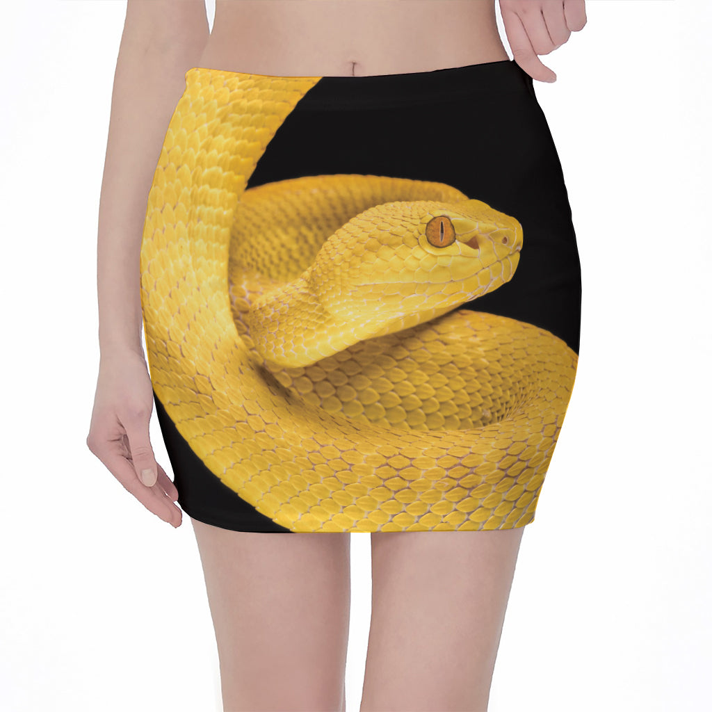 Yellow Snake Print Pencil Mini Skirt