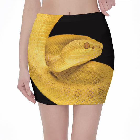 Yellow Snake Print Pencil Mini Skirt