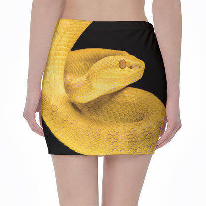 Yellow Snake Print Pencil Mini Skirt