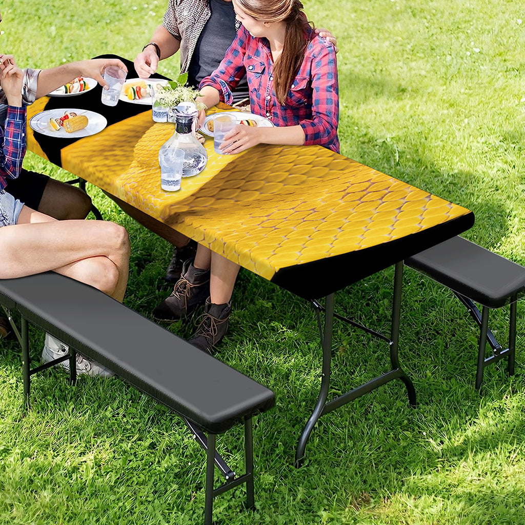 Yellow Snake Print Picnic Table Cover
