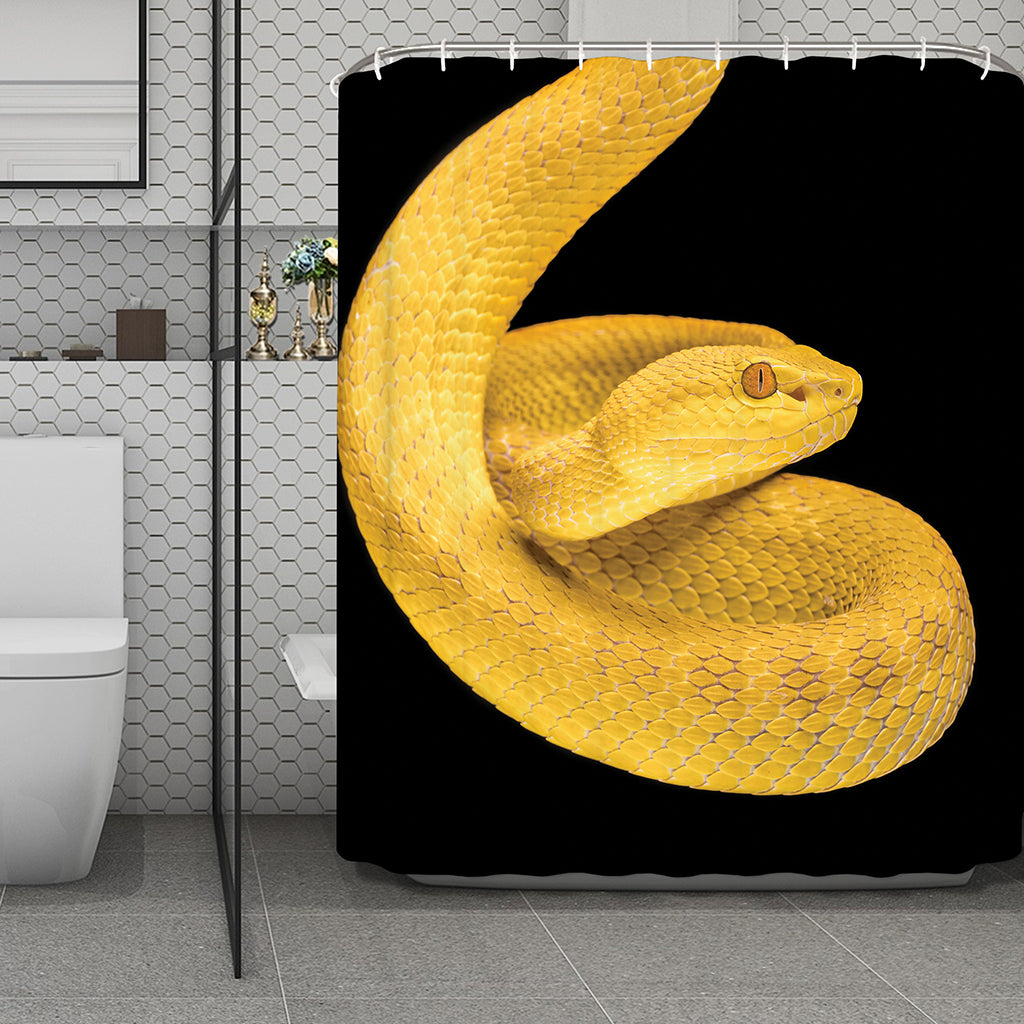 Yellow Snake Print Polyester Shower Curtain