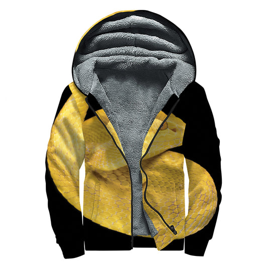 Yellow Snake Print Sherpa Lined Zip Up Hoodie