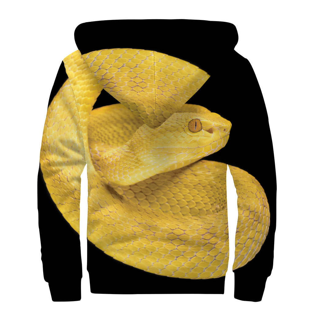 Yellow Snake Print Sherpa Lined Zip Up Hoodie