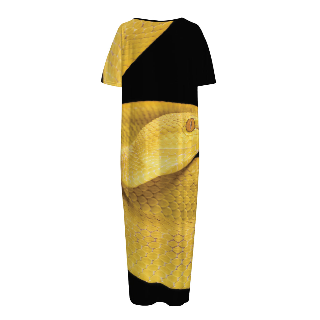 Yellow Snake Print Short Sleeve Long Nightdress