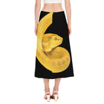 Yellow Snake Print Side Slit Midi Skirt
