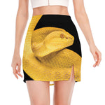 Yellow Snake Print Side Slit Mini Skirt