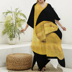 Yellow Snake Print Silk V-Neck Kaftan Dress
