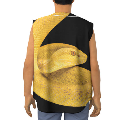 Yellow Snake Print Sleeveless Baseball Jersey