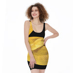 Yellow Snake Print Sleeveless Bodycon Dress