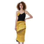 Yellow Snake Print Slim Fit Midi Cami Dress