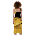 Yellow Snake Print Slim Fit Midi Cami Dress