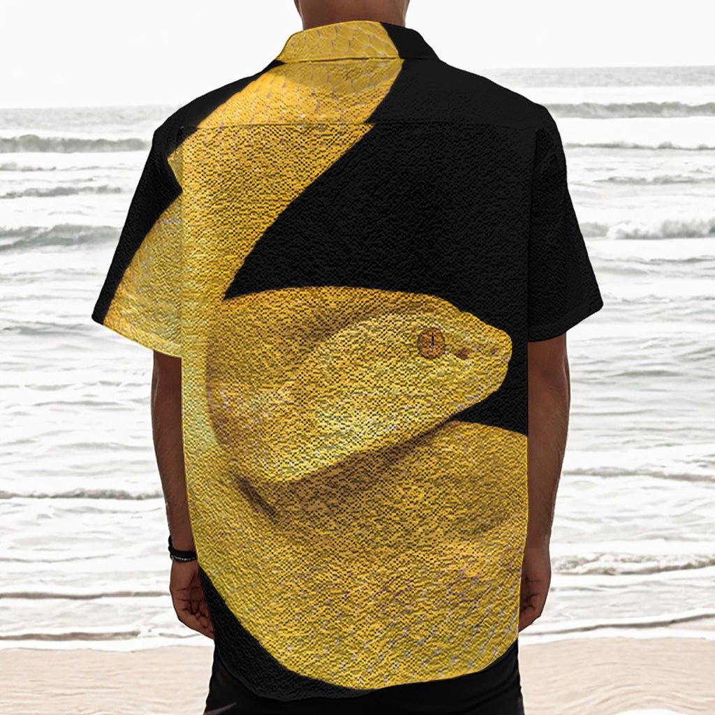 Yellow Snake Print Textured Short Sleeve Shirt