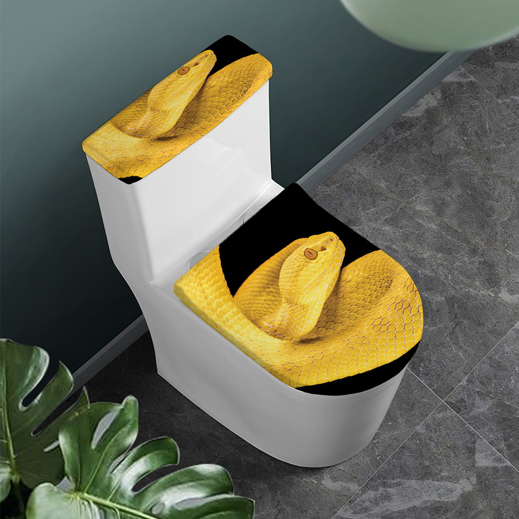 Yellow Snake Print Toilet Lid And Tank Cover Set