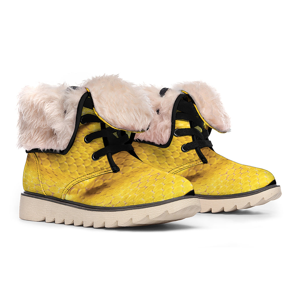 Yellow Snake Print Winter Boots