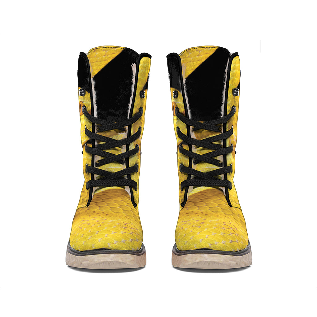 Yellow Snake Print Winter Boots