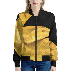 Yellow Snake Print Women's Bomber Jacket