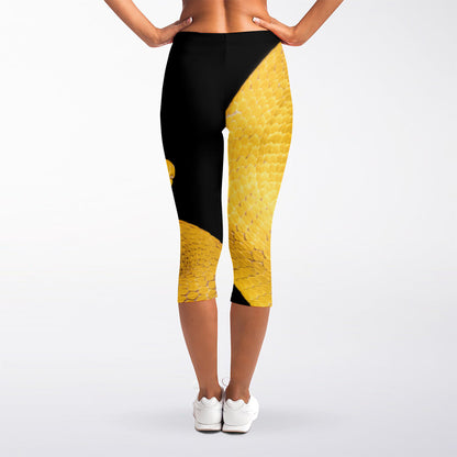 Yellow Snake Print Women's Capri Leggings