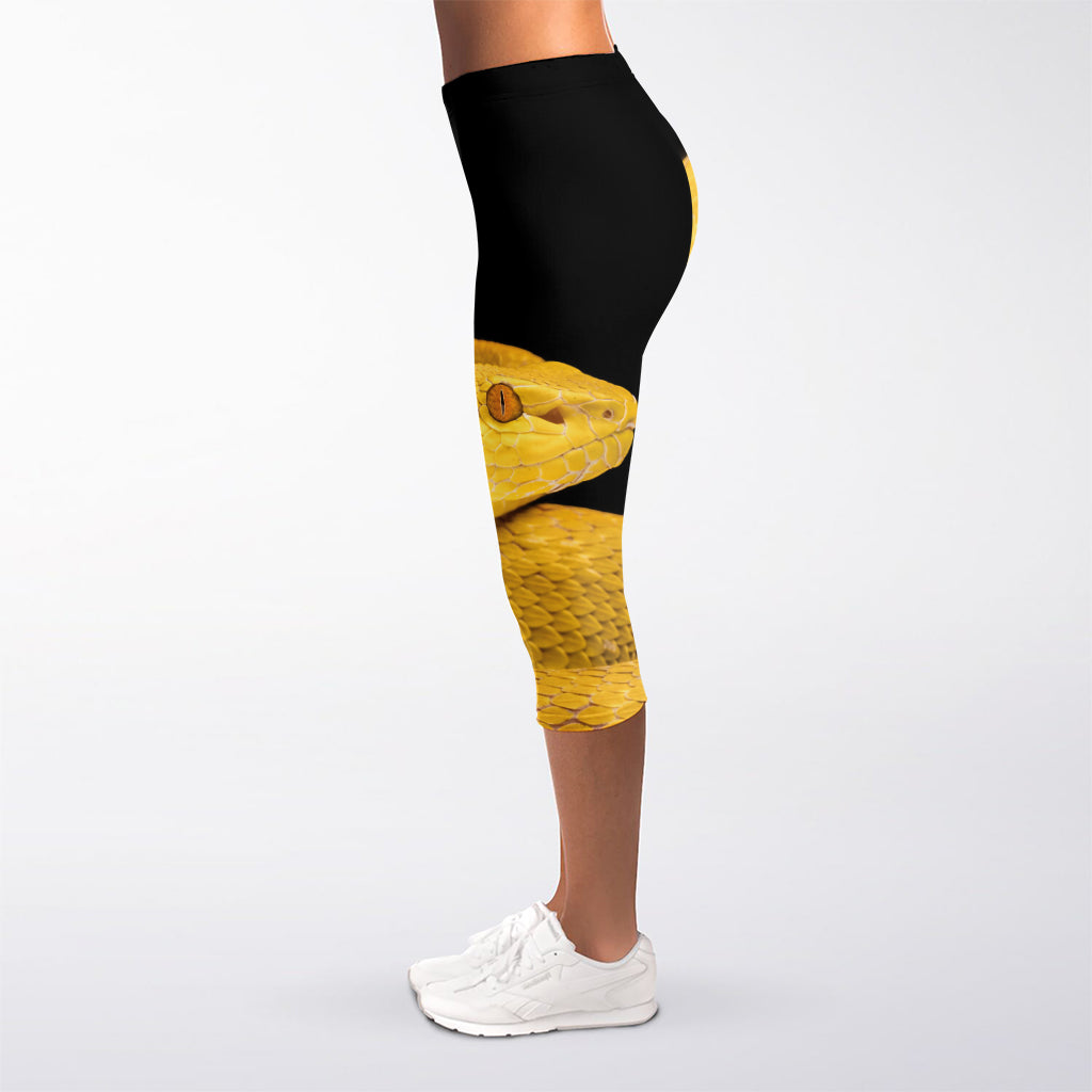 Yellow Snake Print Women's Capri Leggings