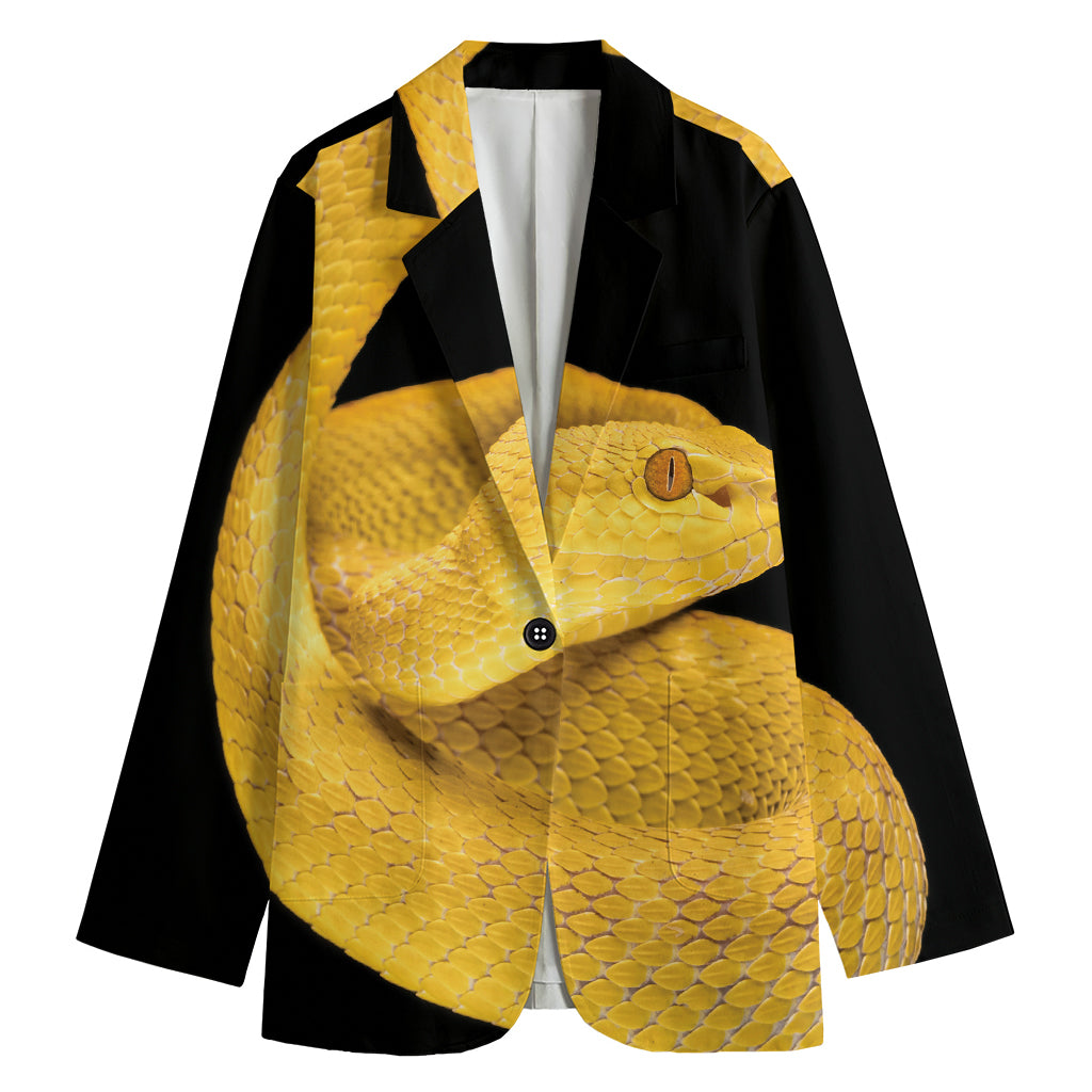 Yellow Snake Print Women's Cotton Blazer