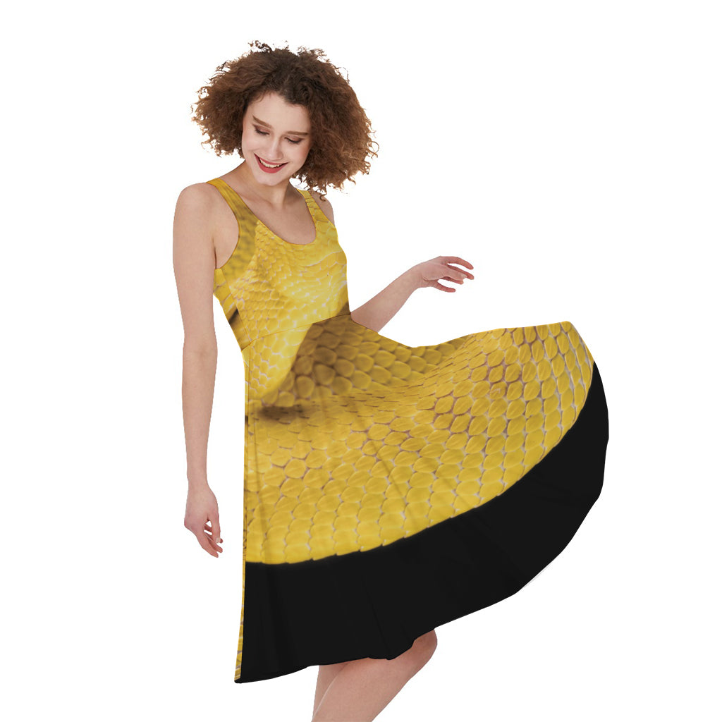 Yellow Snake Print Women's Sleeveless Dress