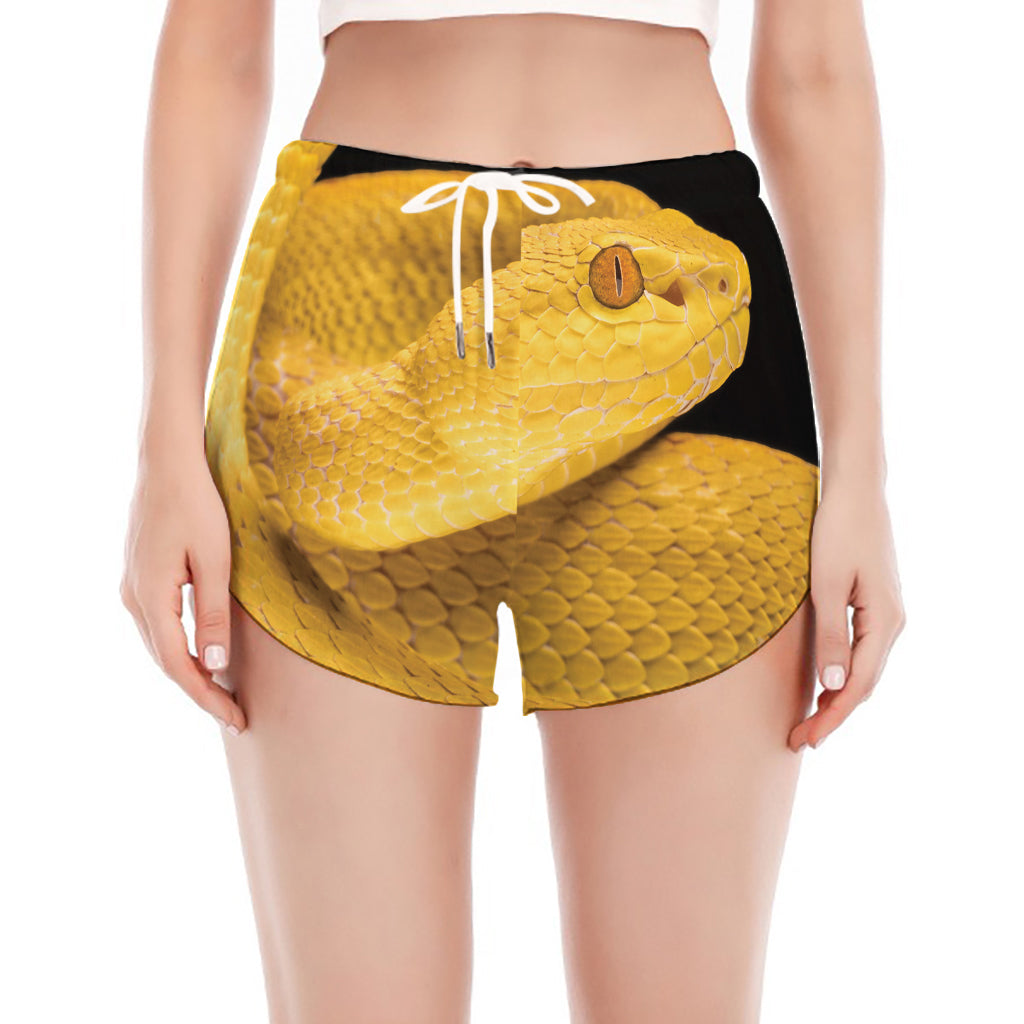 Yellow Snake Print Women's Split Running Shorts