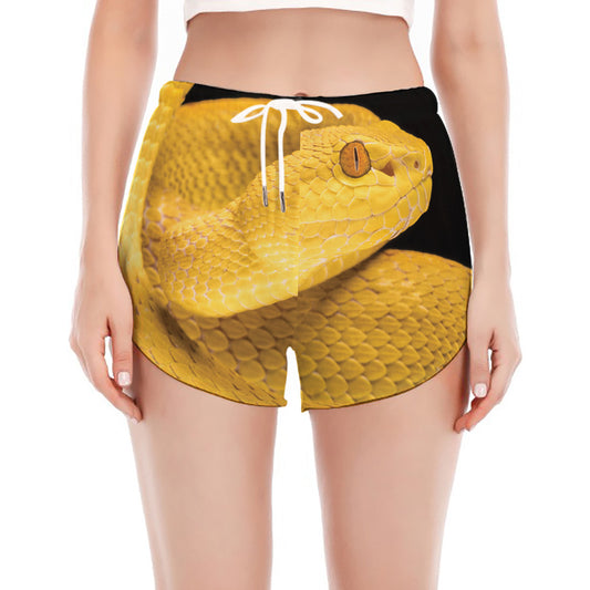 Yellow Snake Print Women's Split Running Shorts